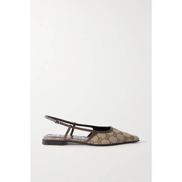 Gucci Demi Leather-Trimmed Canvas-Jacquard Ballet Flats - IT 38.5 - Picture 1 of 4